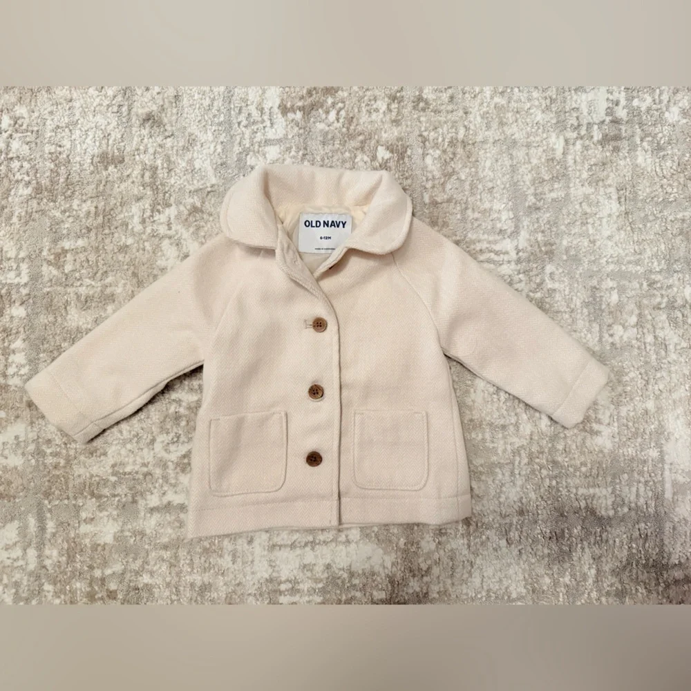 Old Navy Kids Beige Button Down Winter Formal Pea Coat size 6-12M- NWOT